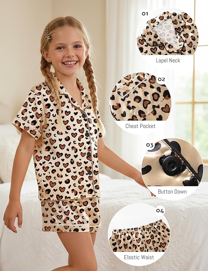 Satin Pajama Set - Short Sleeve - 2 Piece