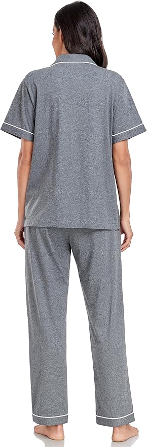 Women's 100% Cotton Pants Pajama Set - Short Sleeve - 2 Piece
