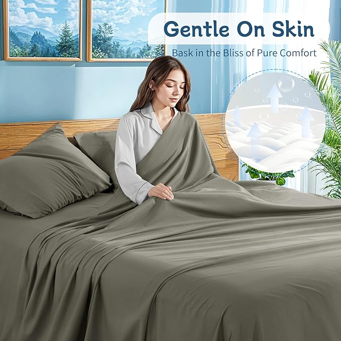 100% Cotton Cooling Bed Sheet Set - King - 4 Piece