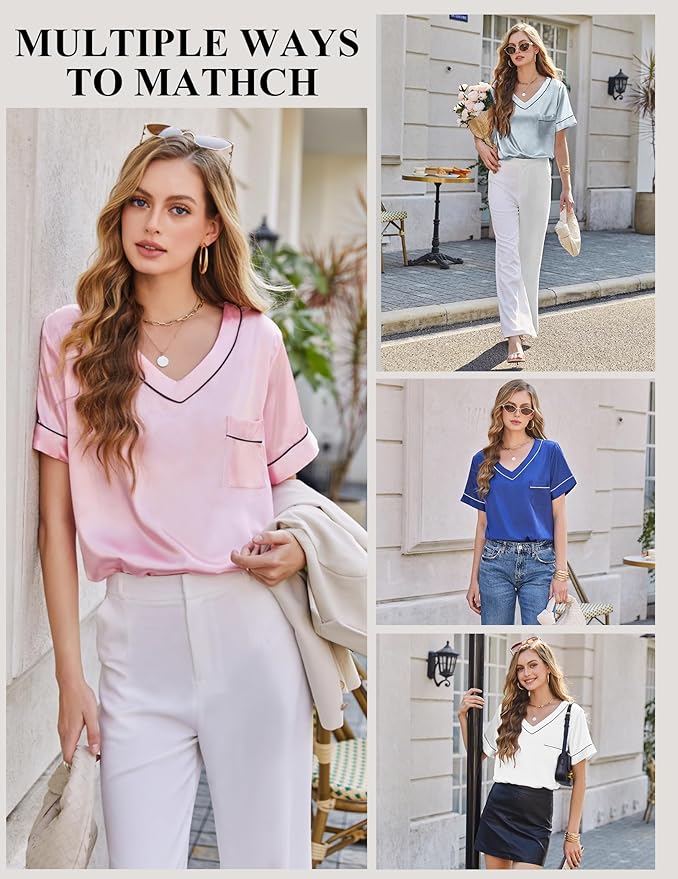 Women's Satin Pajama Set - Short Sleeve - 2 Piece