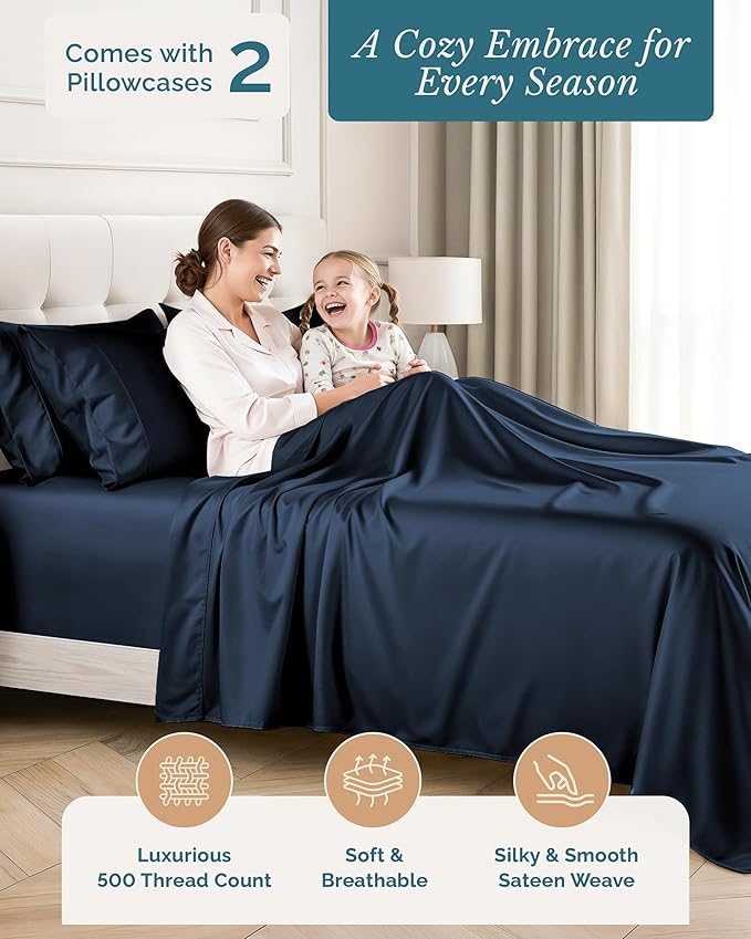 100% Cotton Bed Sheet Set - Twin - 15 in Deep Pocket - 4 Piece