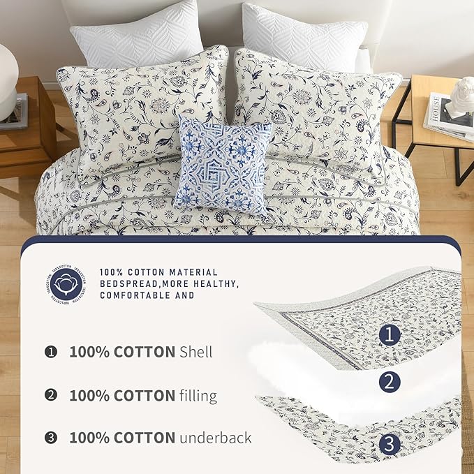 100% Cotton Bedding Set - King - 120 x 128 in - 3 Piece
