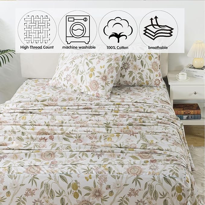 100% Cotton Bed Sheet Set - Queen - 4 Piece