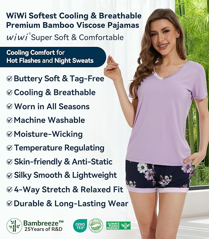 Women's Bamboo Cooling Pajama Set - Short Sleeve - 2 Piece