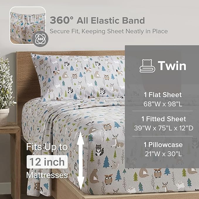 Flannel Bed Sheet Set - Twin - 3 Piece