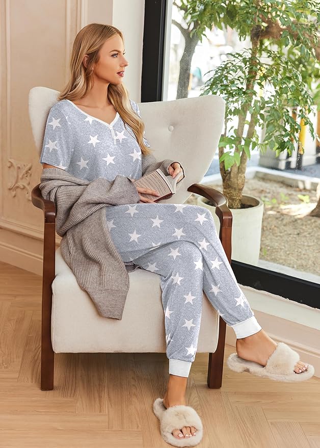 Women's Pants Pajama Set - Short Sleeve - 2 Piece
