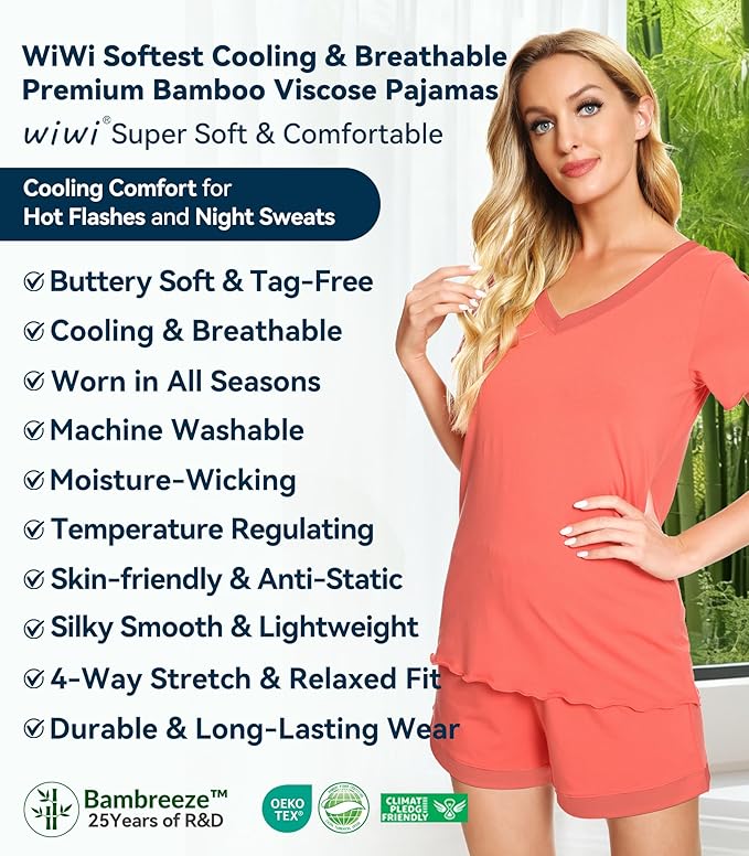 Women's Bamboo Cooling Pajama Set - Short Sleeve - 2 Piece