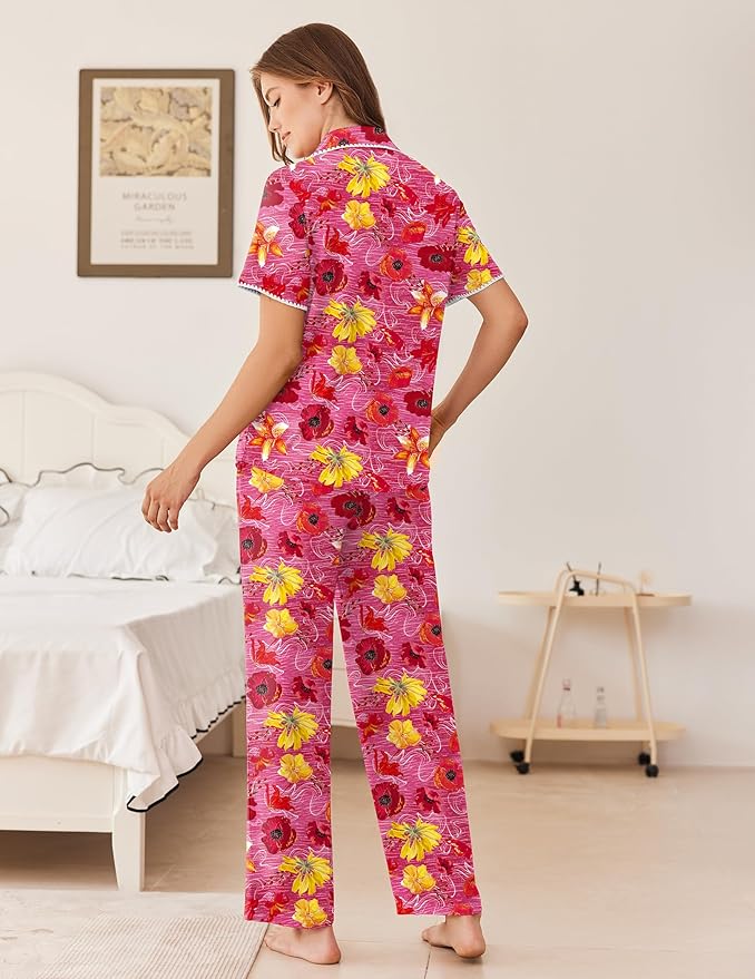 Women's Pants Pajama Set - Short Sleeve - 2 Piece