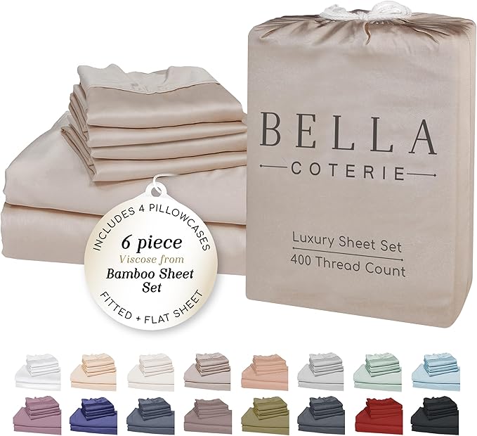 Bamboo Cooling Bed Sheet Set - King - 18 in Deep Pocket - 6 Piece