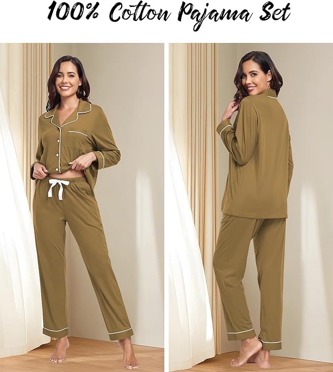 Women's 100% Cotton Pajama Set - Long Sleeve - 2 Piece