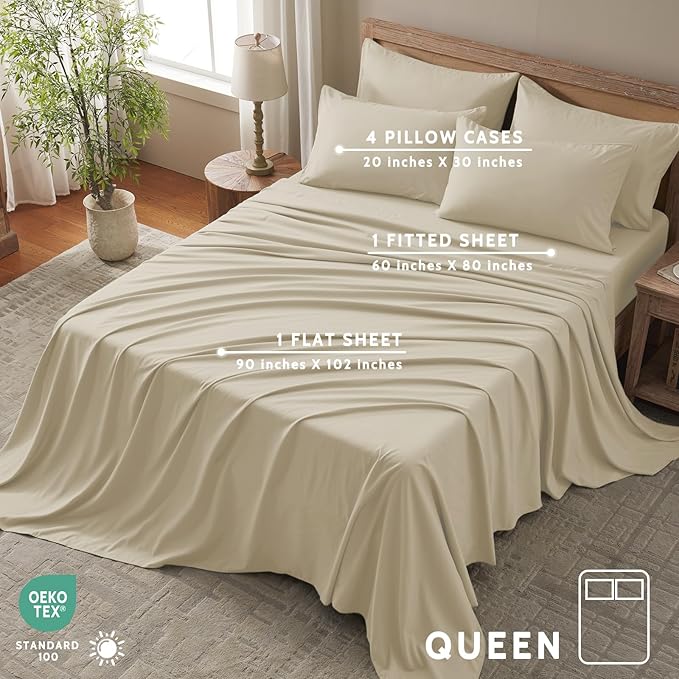 Cooling Bed Sheet Set - Queen - 16 in Deep Pocket - 6 Piece