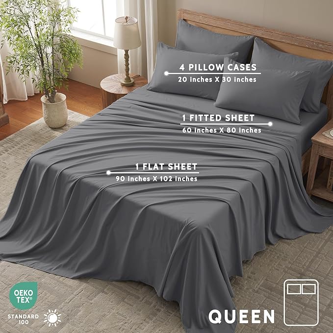 Cooling Bed Sheet Set - Queen - 16 in Deep Pocket - 6 Piece