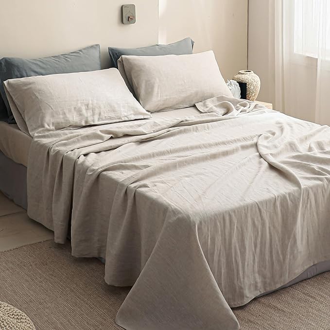 Linen Bed Sheet Set - California King - 4 Piece