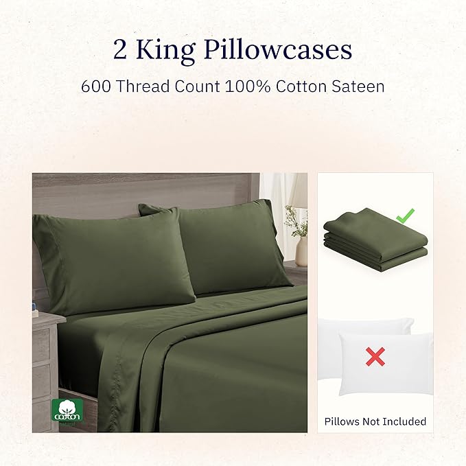 100% Cotton Pillowcase Set - King - 2 Piece