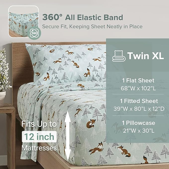 Flannel Bed Sheet Set - Twin XL - 3 Piece