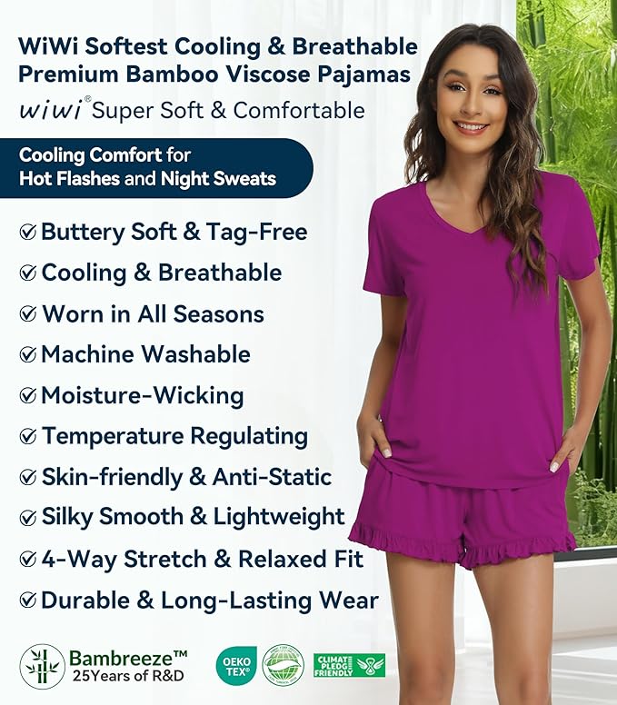 Bamboo Cooling Shorts Pajama Set - Short Sleeve - 2 Piece
