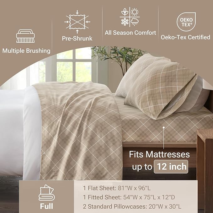 100% Cotton Bed Sheet Set - Full - 4 Piece