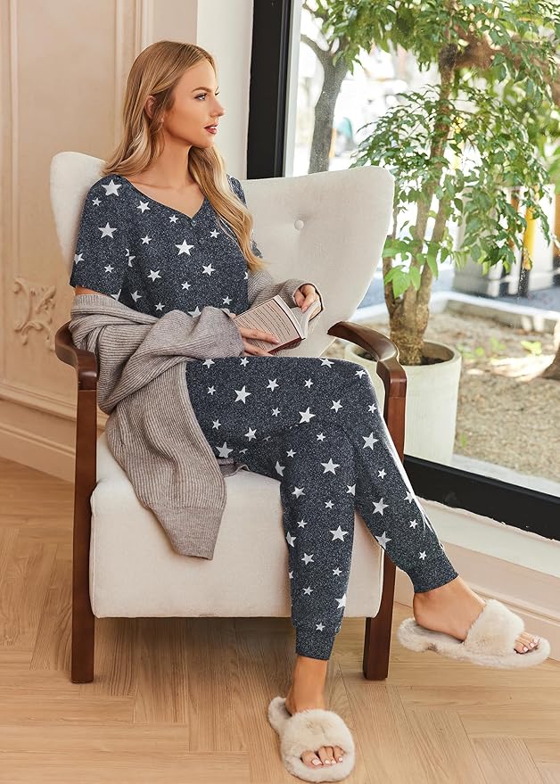 Women's Pants Pajama Set - Short Sleeve - 2 Piece