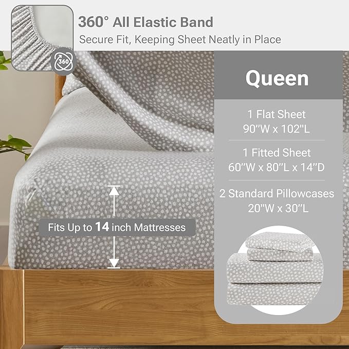 100% Cotton Bed Sheet Set - Queen - 4 Piece