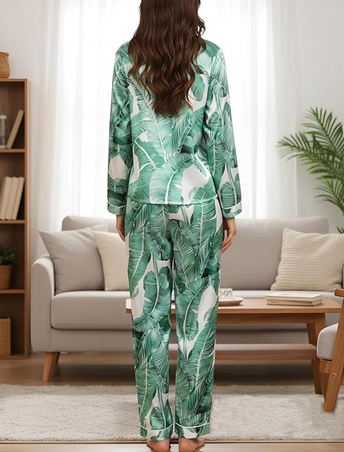Women's Satin Pajama Set - Long Sleeve - 2 Piece