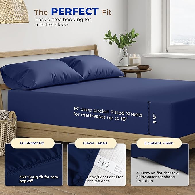 Cooling Bed Sheet Set - Full - 16 in Deep Pocket - 4 Piece
