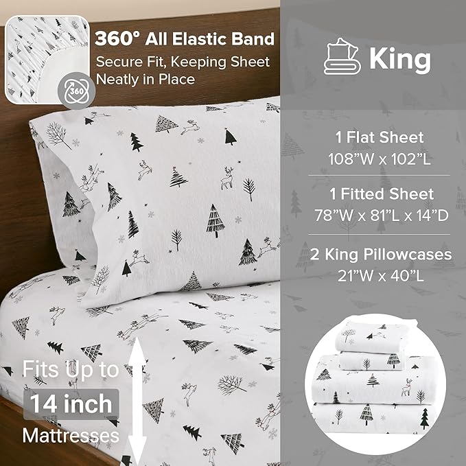 100% Cotton Bed Sheet Set - King - 4 Piece