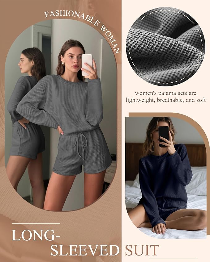 Women's Shorts Pajama Set - Long Sleeve - 2 Pack - 2 Piece