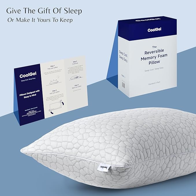 Memory Foam Cooling Bed Pillow - Queen - 2 Piece