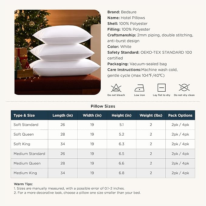 Down Alternative Bed Pillow - King - 4 Pack
