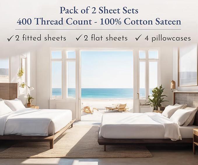 100% Cotton Bed Sheet Set - Queen - 2 Pack