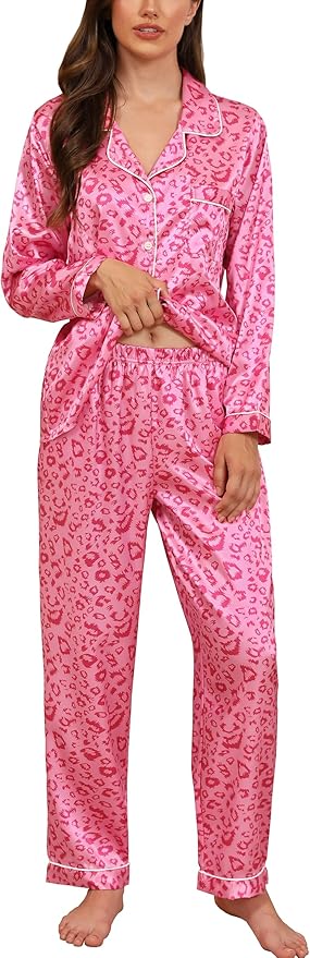 Women's Satin Pajama Set - Long Sleeve - 2 Piece