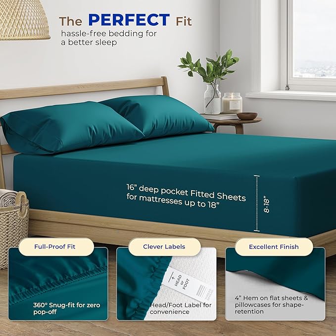 Cooling Bed Sheet Set - Queen - 16 in Deep Pocket - 4 Piece