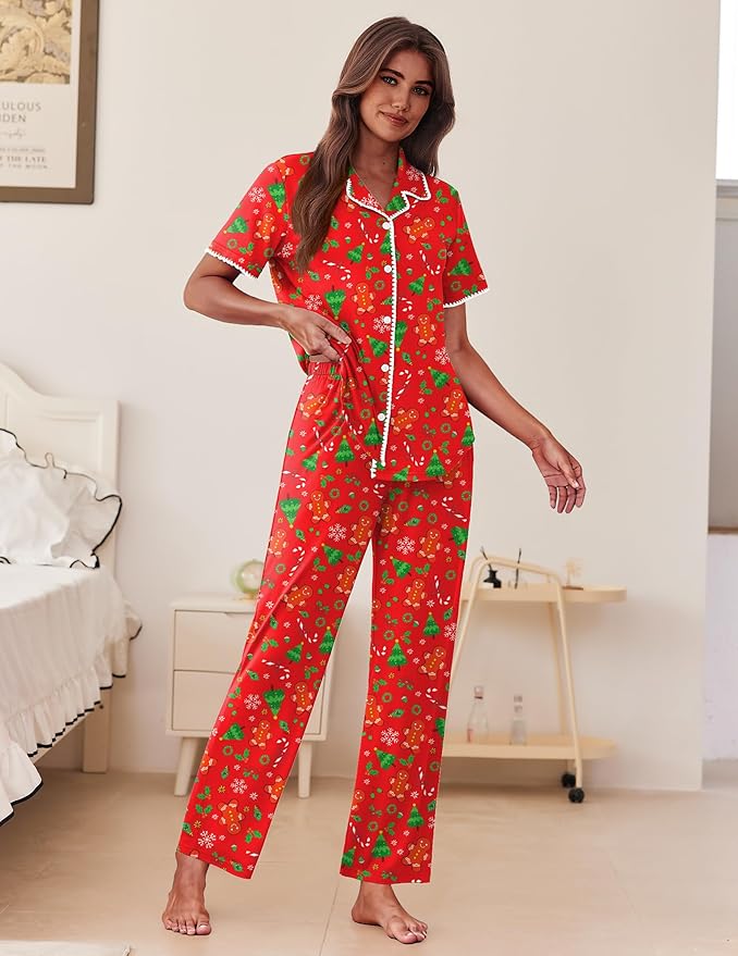 Women's Pants Pajama Set - Short Sleeve - 2 Piece