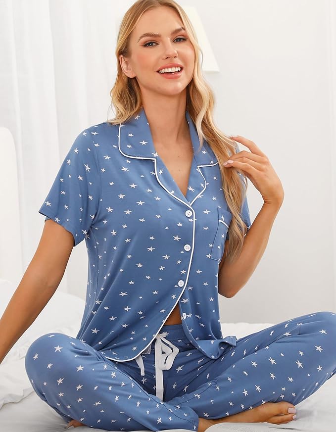 Women's Pants Pajama Set - Short Sleeve - 2 Piece