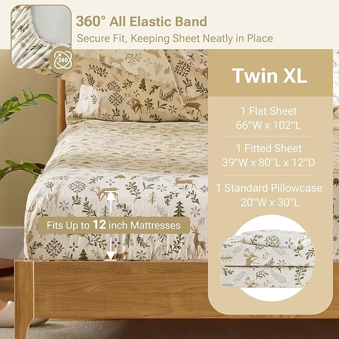 100% Cotton Bed Sheet Set - Twin XL - 3 Piece