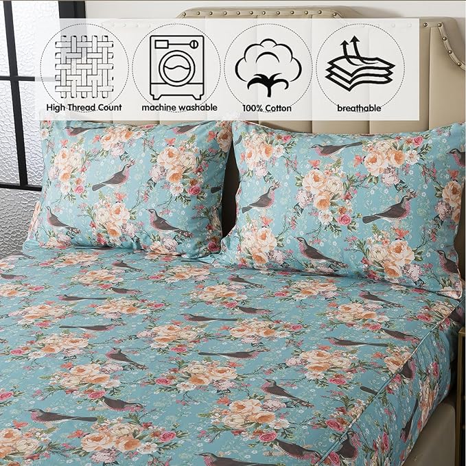 100% Cotton Bed Sheet Set - Full - 4 Piece