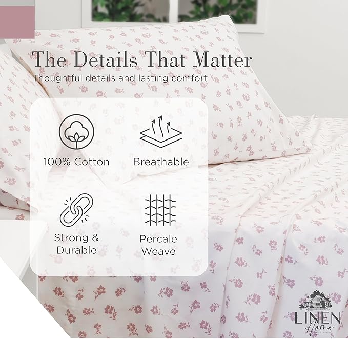 100% Cotton Bed Sheet Set - King - 4 Piece