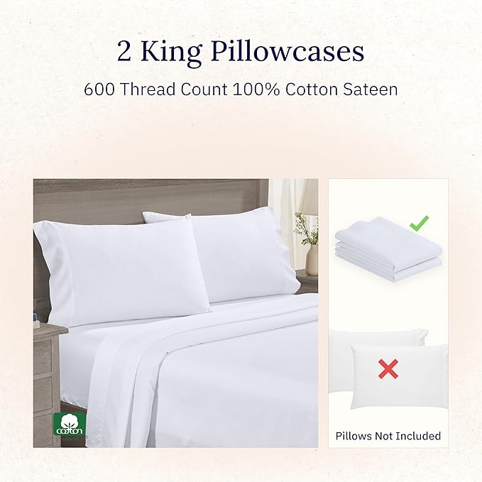 100% Cotton Pillowcase Set - King - 2 Piece