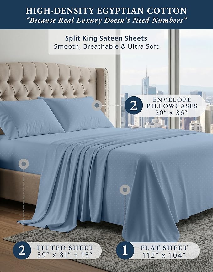 Linen Bed Sheet Set - Split King - 15 in Deep Pocket - 5 Piece