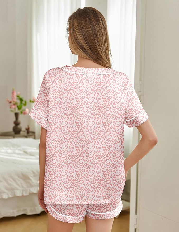 Women's Satin Pajama Set - Short Sleeve - 2 Piece