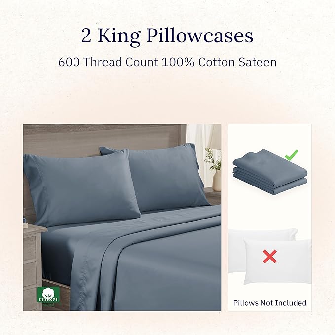 100% Cotton Pillowcase Set - King - 2 Piece