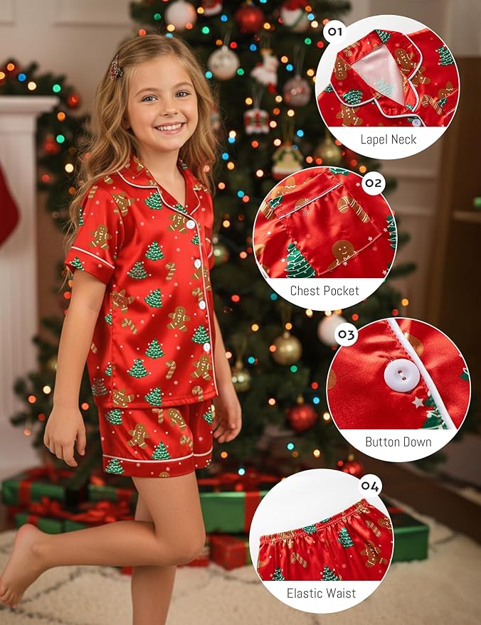 Satin Pajama Set - Short Sleeve - 2 Piece