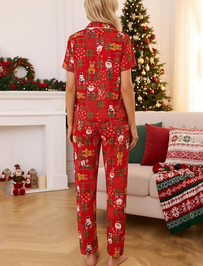 Women's Pants Pajama Set - Short Sleeve - 2 Piece