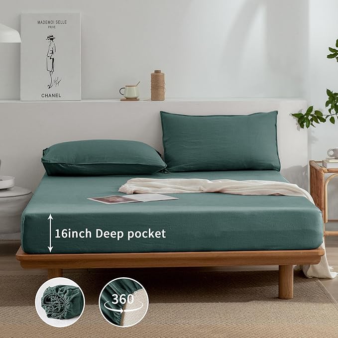 Linen Bed Sheet Set - King - 16 in Deep Pocket - 3 Piece