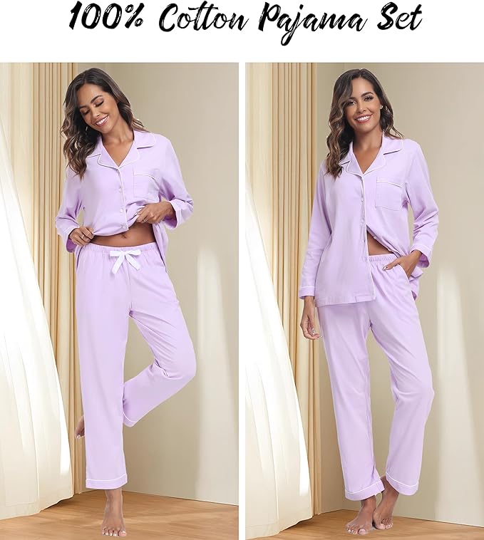 Women's 100% Cotton Pajama Set - Long Sleeve - 2 Piece
