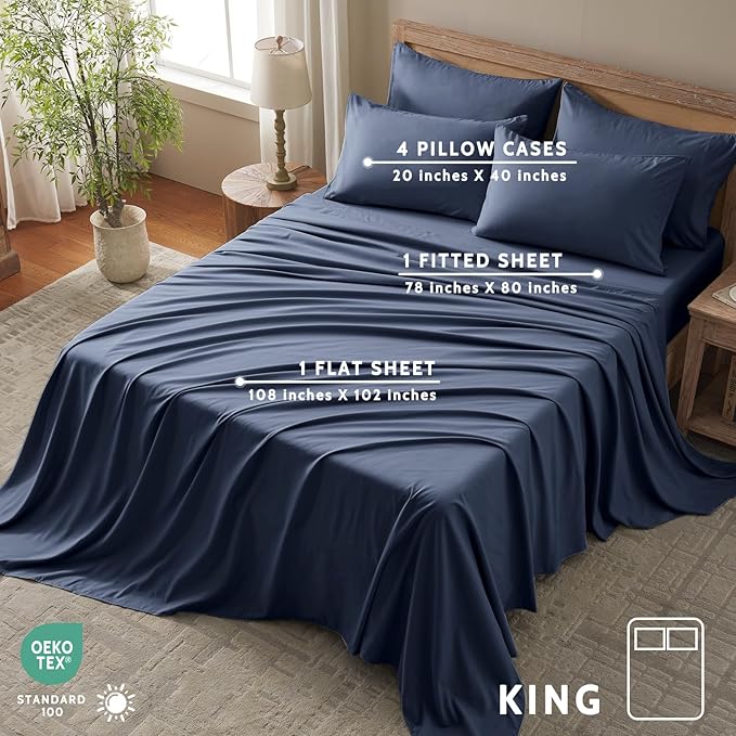Cooling Bed Sheet Set - King - 16 in Deep Pocket - 6 Piece