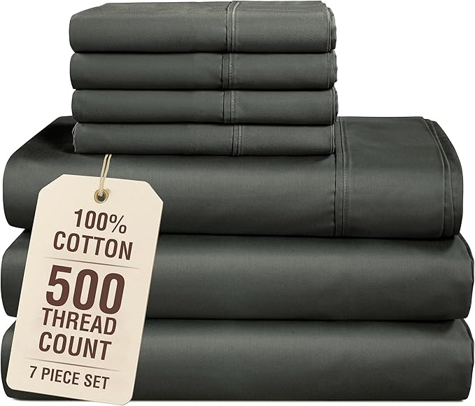 100% Cotton Bed Sheet Set - Split King - 15 in Deep Pocket - 7 Piece