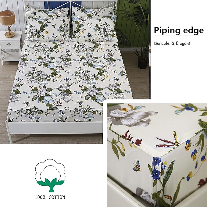 100% Cotton Bed Sheet Set - King - 4 Piece