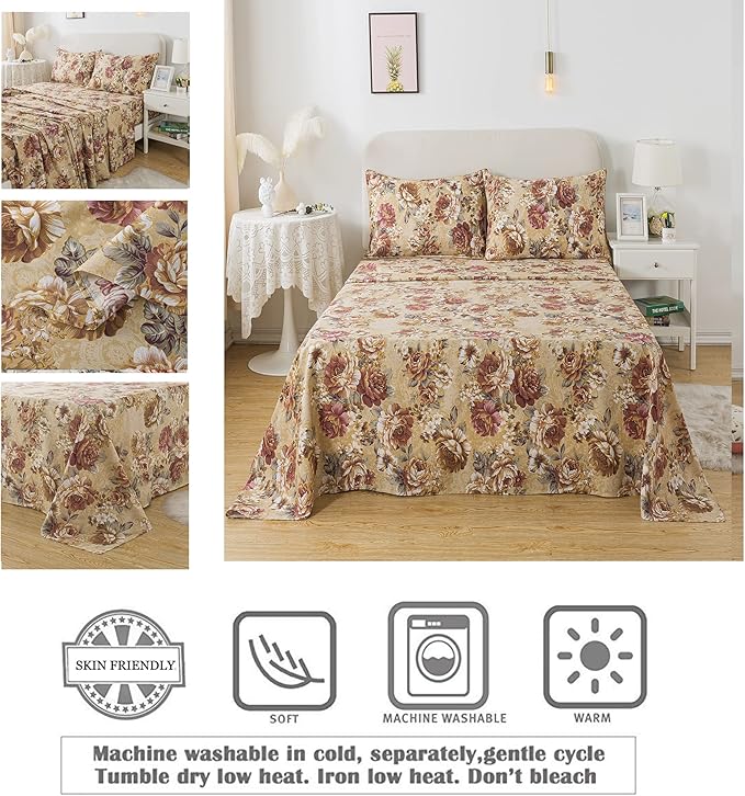 100% Cotton Bed Sheet Set - Twin - 4 Piece