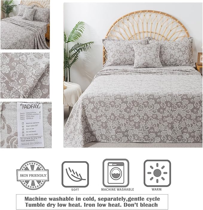 100% Cotton Bed Sheet Set - Queen - 4 Piece